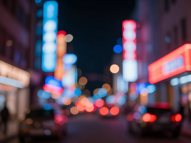 霓虹背景虚化技巧,夜景构图避开主体模糊,拍出清晰大片