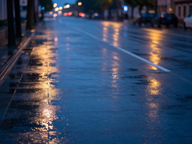 雨后湿地街面暮色夜景,局部锐化降噪技巧,打造高质感大片