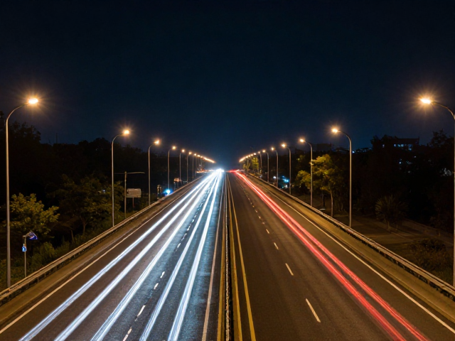 路桥夜景摄影技巧,对称构图,车灯轨迹拍出电影感大片