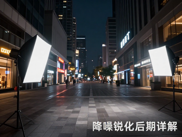 商业夜景视频拍摄,补光灯布光技巧与降噪锐化后期详解