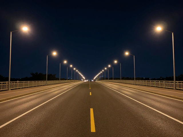 桥梁灯光与街道路面层次优化,专业影调调整提升夜景质感