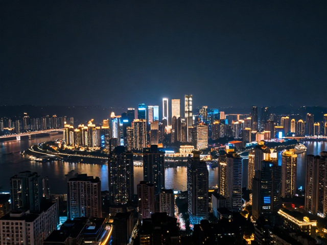 重庆两江夜景俯瞰，全景机位捕捉商圈灯光矩阵绝美大片