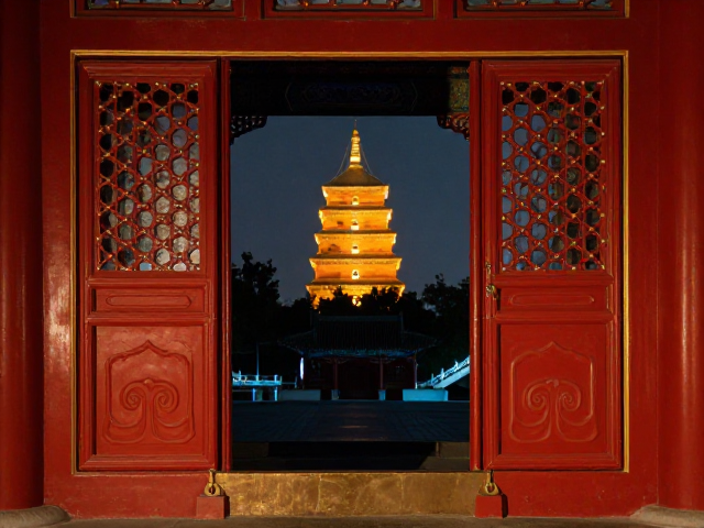 寺庙塔影与空间纵深的构图艺术