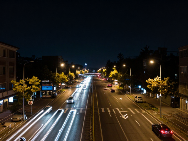对称构图夜景延时,车流道路光影交织的视觉盛宴