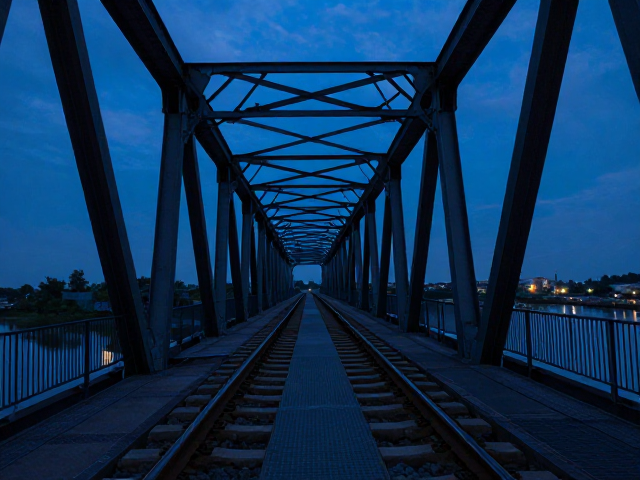 铁路桥夜景蓝调时刻,捕捉静谧桥梁光影之美