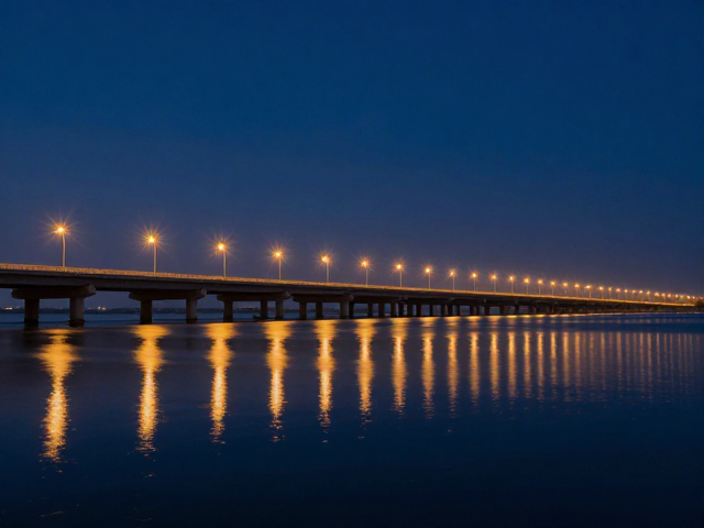 路桥夜景绝美,水面倒影与路灯星芒交织的治愈系打卡地
