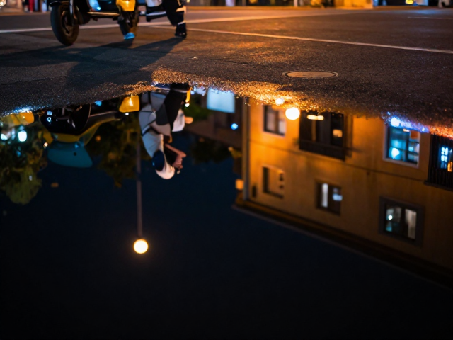 街头夜景倒影构图,手持防抖技巧与拍摄教程