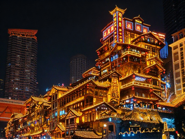 重庆洪崖洞夜景攻略,建筑轮廓光下的地标绝美瞬间