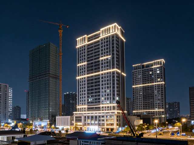 地产商业宣传,夜景工程机位捕捉建筑立面亮化高光时刻