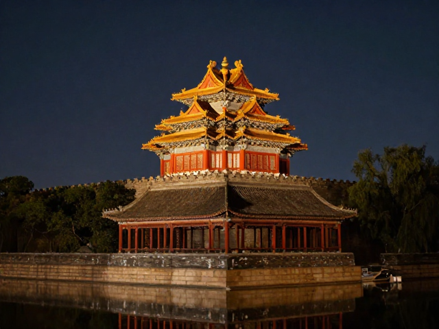 北京故宫角楼夜景,园林廊桥古建光影绝美打卡攻略