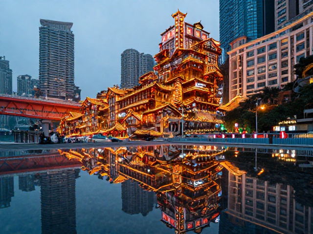 嘉陵江滨江路的低角度仰拍与倒影美学
