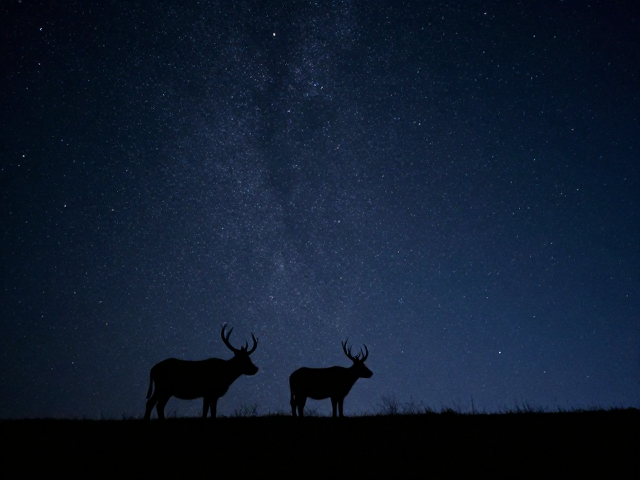 星光夜景下动物主体与环境的光影融合