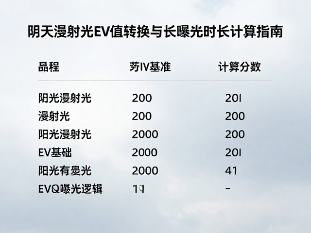 阴天漫射光EV值转换与长曝光时长计算指南