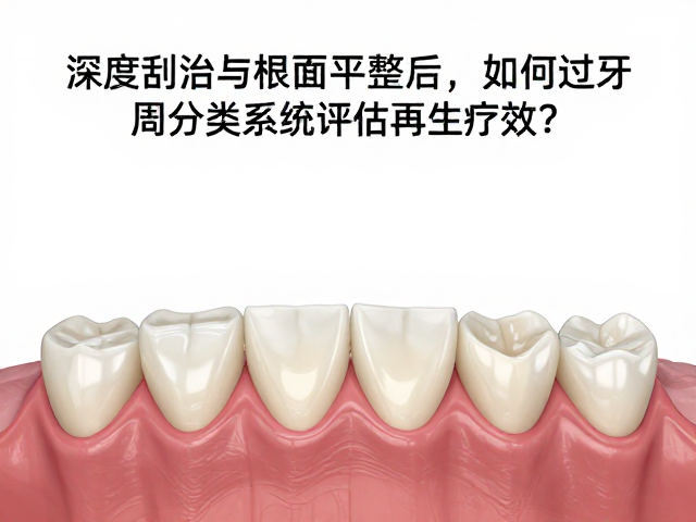 深度刮治与根面平整后，如何通过牙周分类系统评估再生疗效？