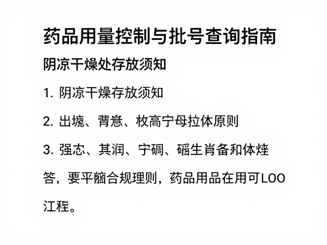 药品用量控制与批号查询指南，阴凉干燥处存放须知