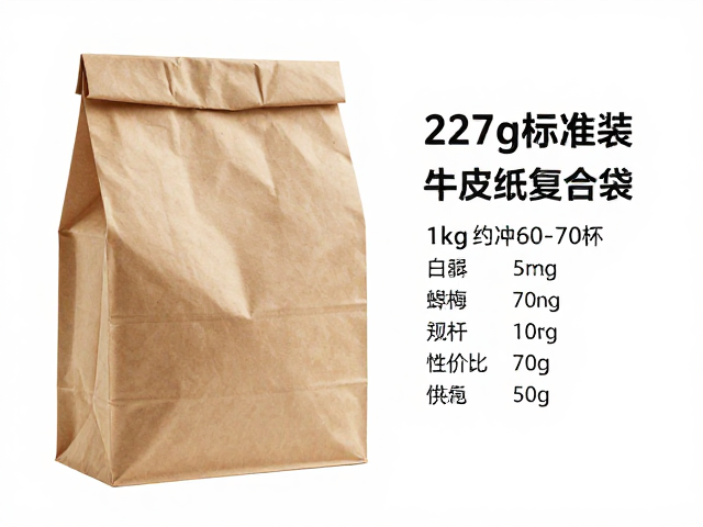 227g标准装牛皮纸复合袋，1kg约冲60-70杯，高性价比推荐
