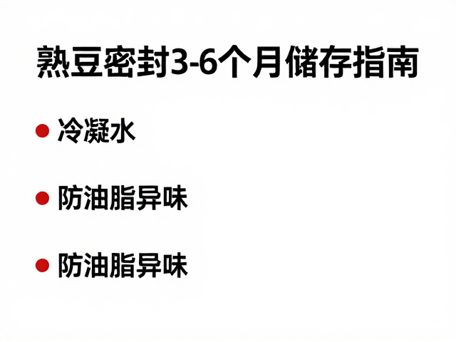 熟豆密封3-6个月储存指南,避冷凝水,防油脂异味