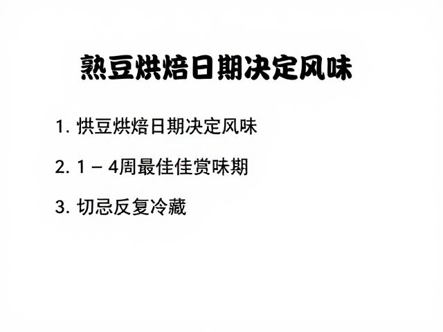 熟豆烘焙日期决定风味,1-4周最佳赏味期,切忌反复冷藏