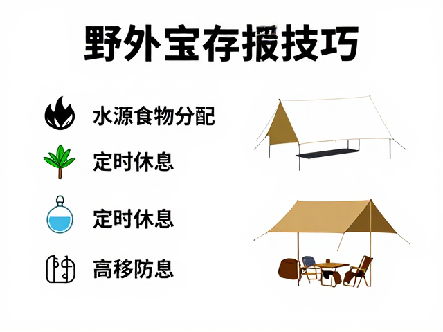 野外生存指南，水源食物分配、定时休息与简易防雨棚搭建技巧