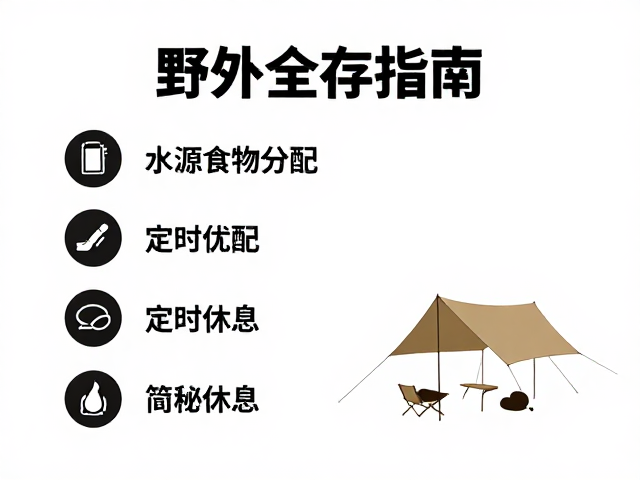 野外生存指南:水源食物分配、定时食物分配、定时休息与简易防雨棚搭建技巧