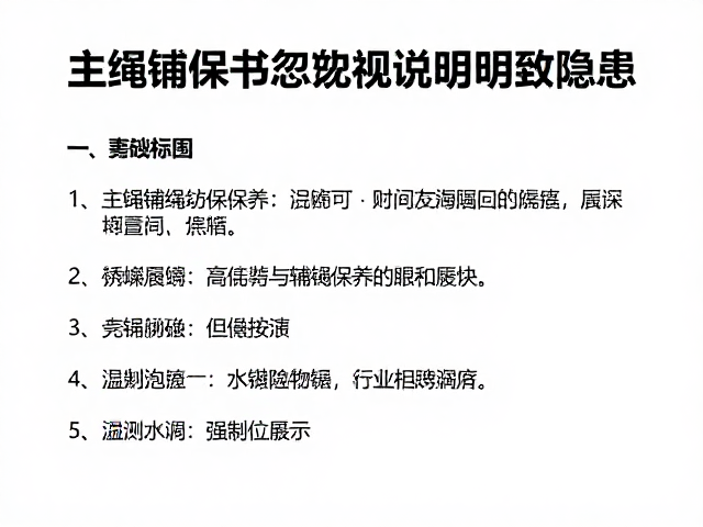 主绳辅绳保养，忽视说明书致隐患，锈斑腐蚀检查指南
