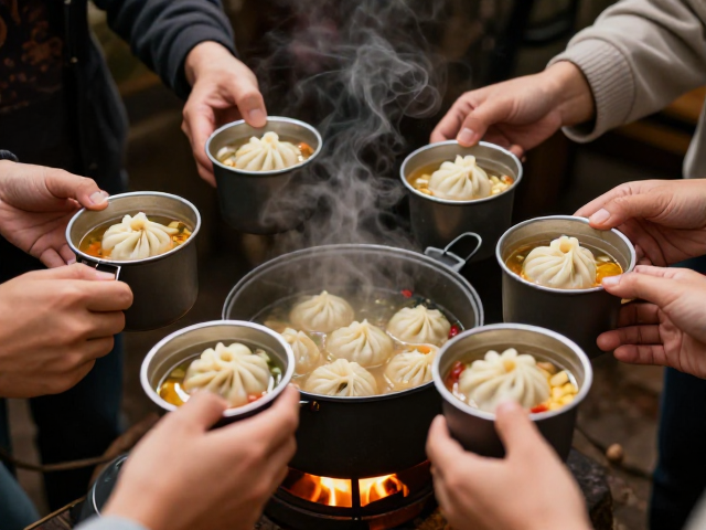 速溶汤包搭配多人炊具,无火环境下的保温进食技巧与美食分享