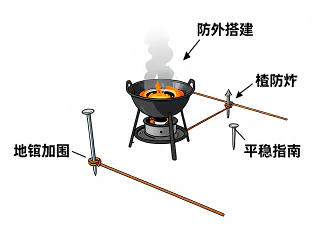 地钉加固与抗风绳布局