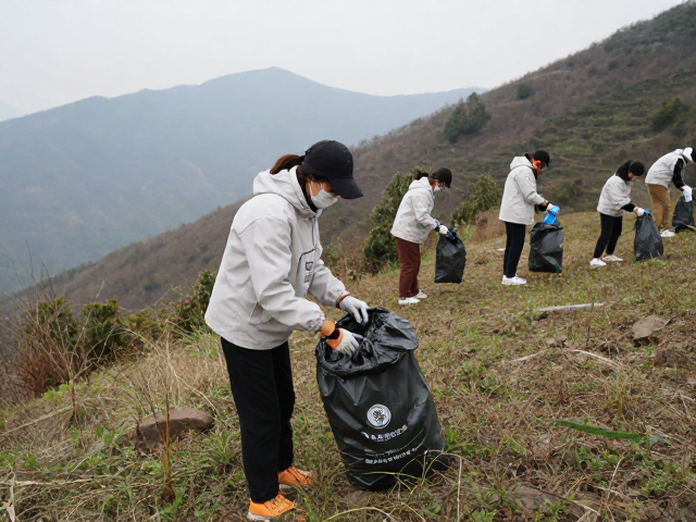 山野清洁公益纪实,践行垃圾随身带走,助力植被修复生态回归