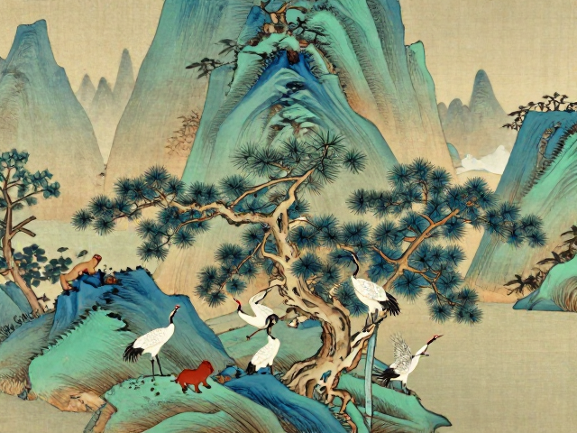 青绿山水与松鹤题材的意境营造
