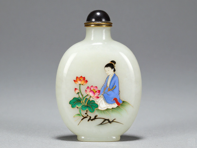 乳白玉天然原色内画鼻烟壶,掐丝珐琅底色工艺赏析