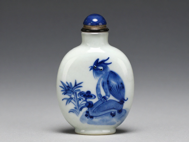青花蓝白玻璃鼻烟壶,低调内敛的本色基底内画艺术赏析