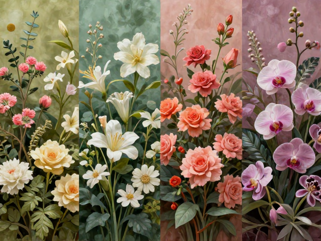 四季花卉内壁画面层次通透度评判