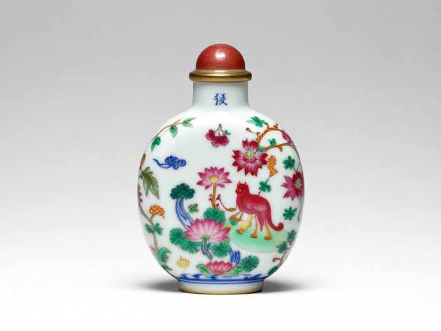 乾隆瓷胎粉彩玉堂富贵鼻烟壶,料款与苏州玉作工艺深度解析
