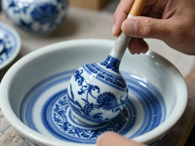 青花料研磨与绘画技法的表现