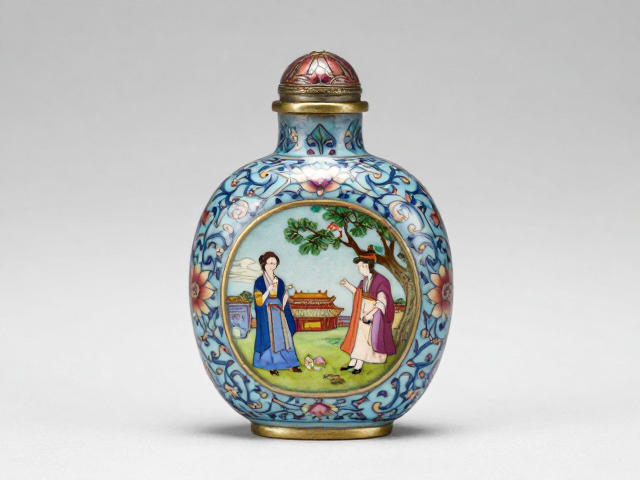 乾隆铜胎画珐琅鼻烟壶,缠枝莲纹与西洋人物纹饰严谨之美赏析