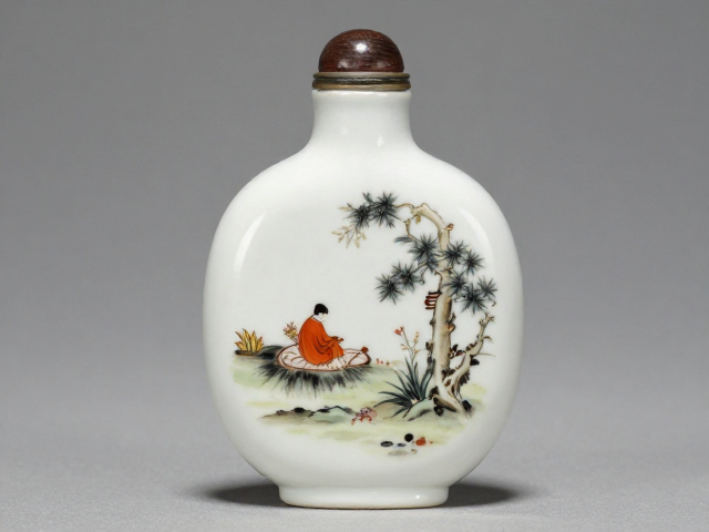 乳白料色陶瓷胎釉原色外画鼻烟壶鉴赏,内画工艺与古韵之美