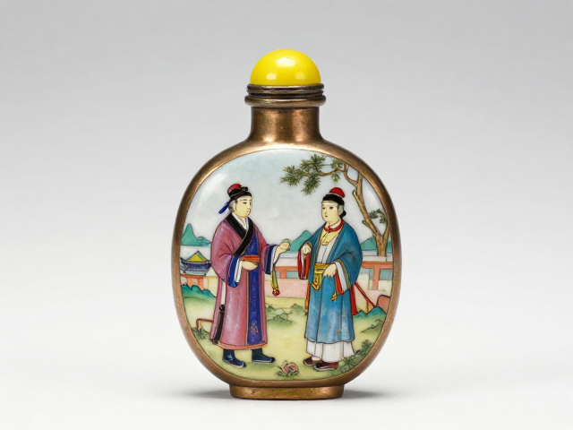 乾隆铜胎画珐琅西洋人物鼻烟壶,皇家明黄壶盖鉴赏与价值解析