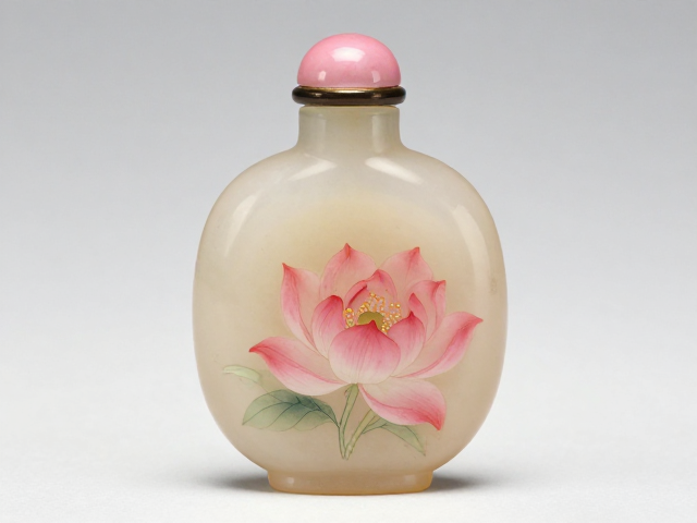 天然原色粉彩内画鼻烟壶,半透蜜色基底,古韵与匠心交织的艺术珍品