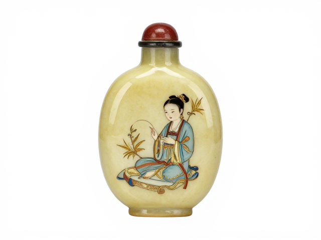晚清浅淡简约配色内画鼻烟壶,浅黄浅蓝金彩富丽尽显古韵