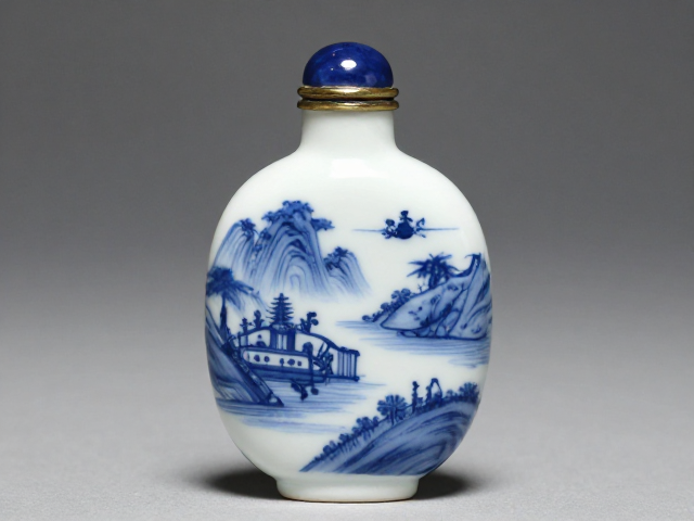 乾隆浓彩内画鼻烟壶,青花蓝白对比下的色彩层次协调之美