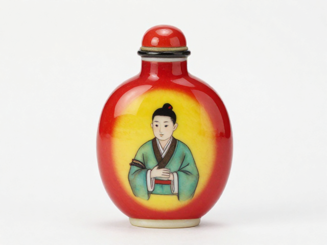 红黄喜庆随形撇口敞腹内画鼻烟壶的形态特征