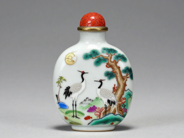 乾隆瓷胎粉彩玉堂富贵鼻烟壶,松鹤延年雕漆工艺的极致美学