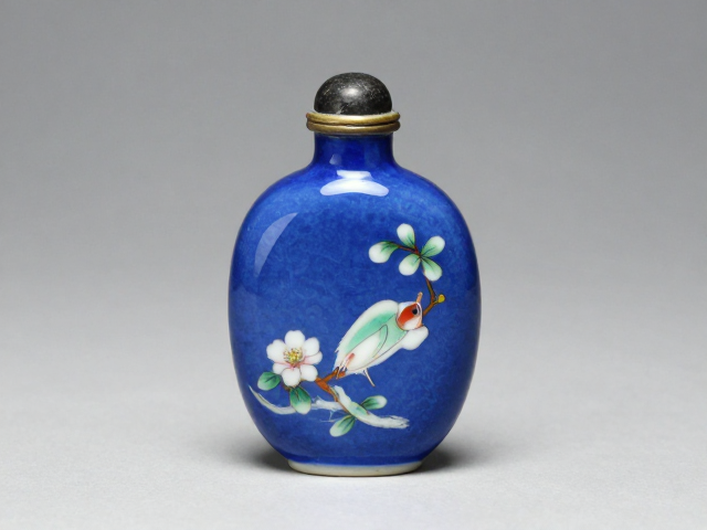 宝蓝瓷胎内画鼻烟壶,天然原色基底下的非遗艺术之美