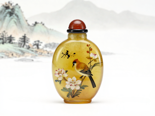 花鸟琥珀鼻烟壶的艺术渊源与材质魅力