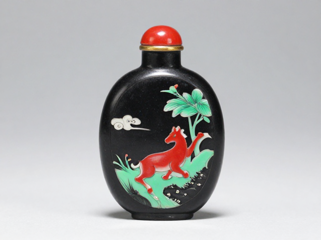 康雍雅致内画鼻烟壶，墨黑红绿配色，尽显古韵收藏价值