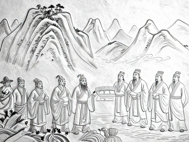 粗錾轮廓与山水人物的视觉张力