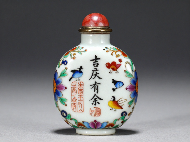 乾隆珐琅彩瓜蝶连绵葫芦鼻烟壶,吉庆有余篆书款赏析与鉴定