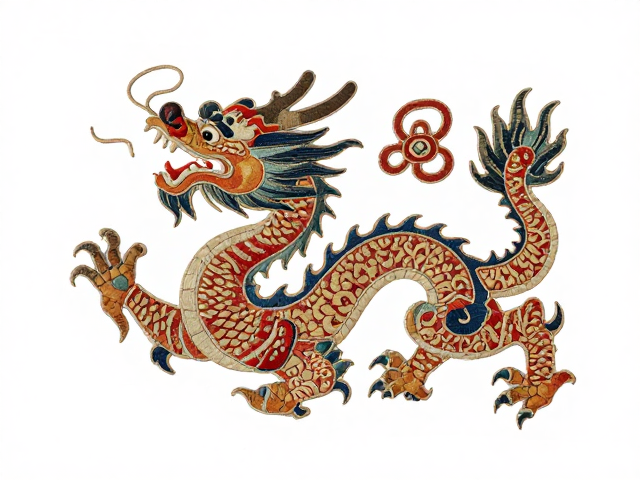元代刺绣龙纹摆件，融合西域织锦传统的非遗艺术瑰宝