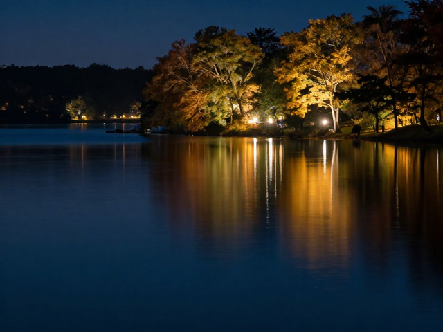 湖畔夜景倒影绝美!冷暖光交错下的治愈系摄影指南