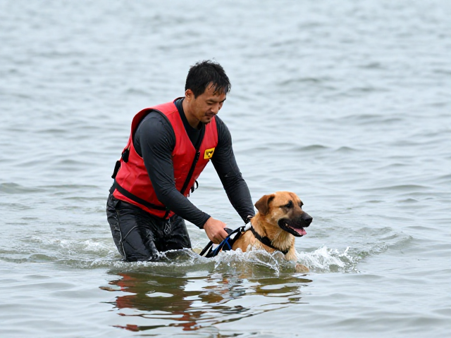 90天水中搜救训练,强化犬只涉水寻回与召回能力